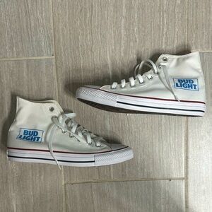 High top white Bud Light converse shoes